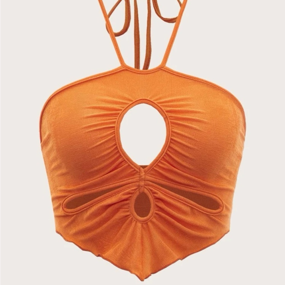 Orange Y2K cut out halter top